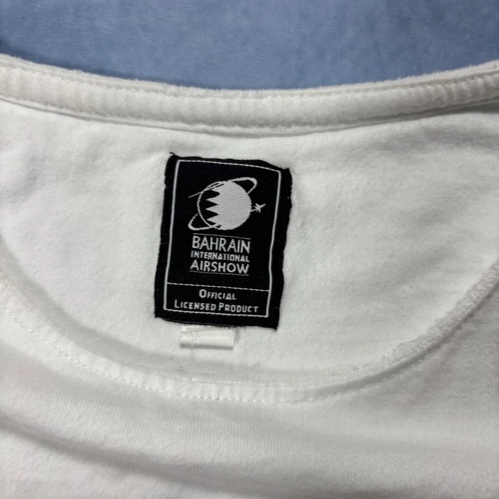 Bahrain International Airshow white t-shirt with red writing